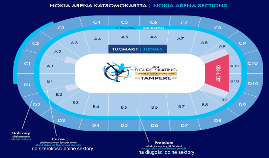 Plan miejsc Nokia Arena Tampere | BP Gryf MŚ łyżwiarstwo figurowe Tampere 2027 wyjazdy | BP Gryf